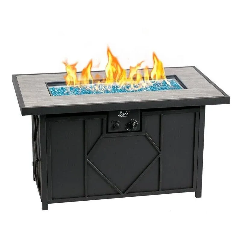 Bali Outdoors Fire Pit Propane Gas Firepit Table Rectangular Tabletop 42in 60,000BTU