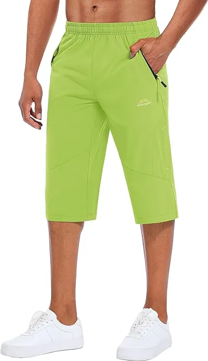 MAGCOMSEN Men's Capri Shorts Quick Dry Below Knee 3/4 Capri Pants with Zipper Pockets for Workout Running Training Summer