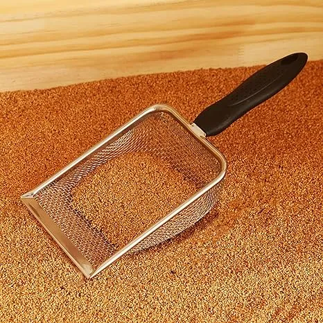 FIRSAL Small Mesh Stainless Steel Cat Litter Scoop Fine Mesh Metal Reptile Litter Cleaner Scooper Non-Stick Coated Metal Litter Scoop Fine Sand Litter Scooper (Hole:2mm/Fine Sand Scooper)