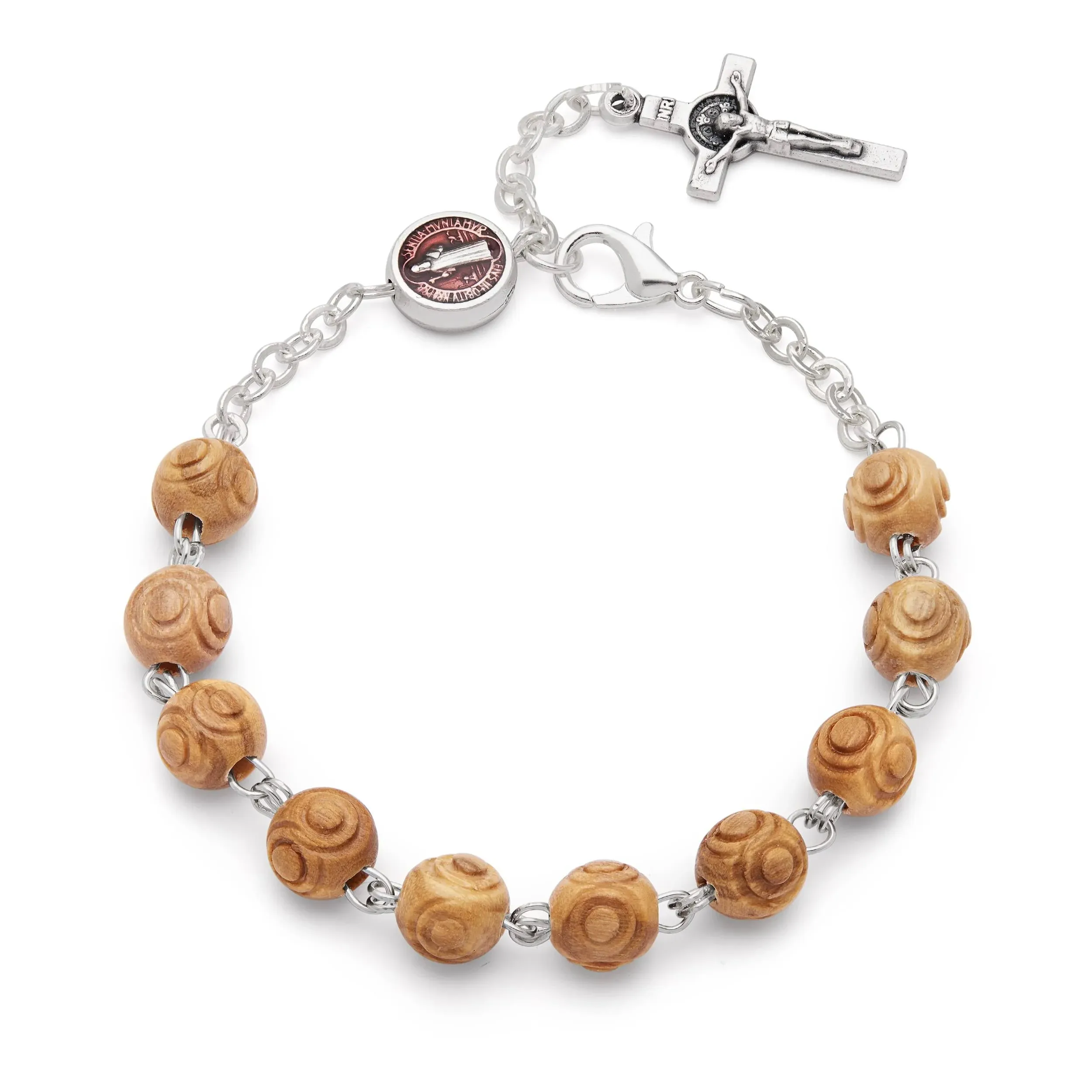 St. Benedict Rosary Bracelet in olive wood beads with enamel cross and crucifix | MONDO CATTOLICO