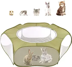 Pawaboo Small Animals Playpen, Waterproof Small Pet Cage Tent with Zippered Cover, Portable Outdoor Yard Fence with 3 Metal Rod for Kitten/Puppy/Guinea Pig/Rabbits/Hamster/Chinchillas, Green