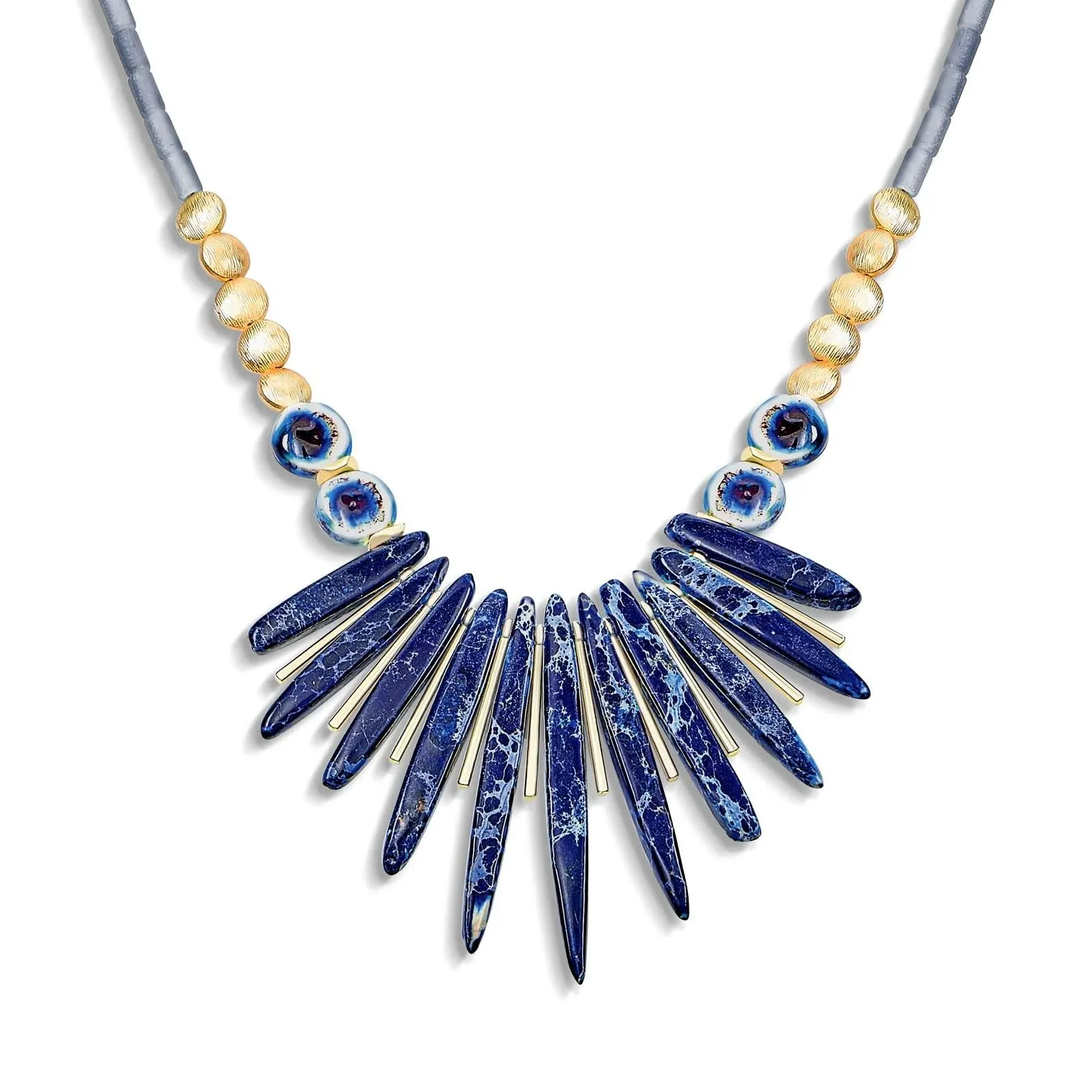 Bling Jewelry Women's Blue Faceted Beads Compress Turquoise Stone Bib Fan Statement Necklace