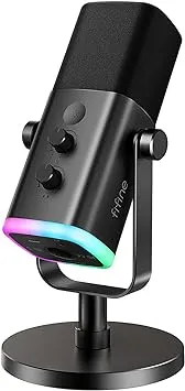 FIFINE XLR/USB Dynamic Microphone for Podcast Recording, PC Computer Gaming Streaming Mic with RGB Light, Mute Button, Headphones Jack, Desktop Stand, Vocal Mic for Singing YouTube-AmpliGame AM8