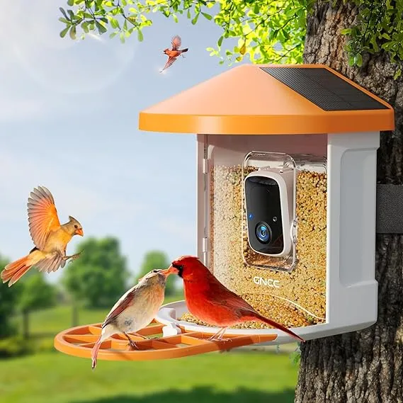 GNCC Smart Bird Feeder with Camera, 1080P Solar Wild Bird Feeders Squirrel Pr...