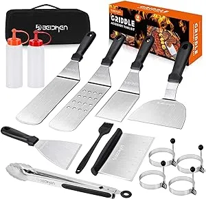 Griddle Accessories Kit, 14 Pcs Stainless Steel Griddle Grill Tools Set Blackstone and Camp Chef, Professional Grill Spatula Set for Men Women Outdoor BBQ and Camping