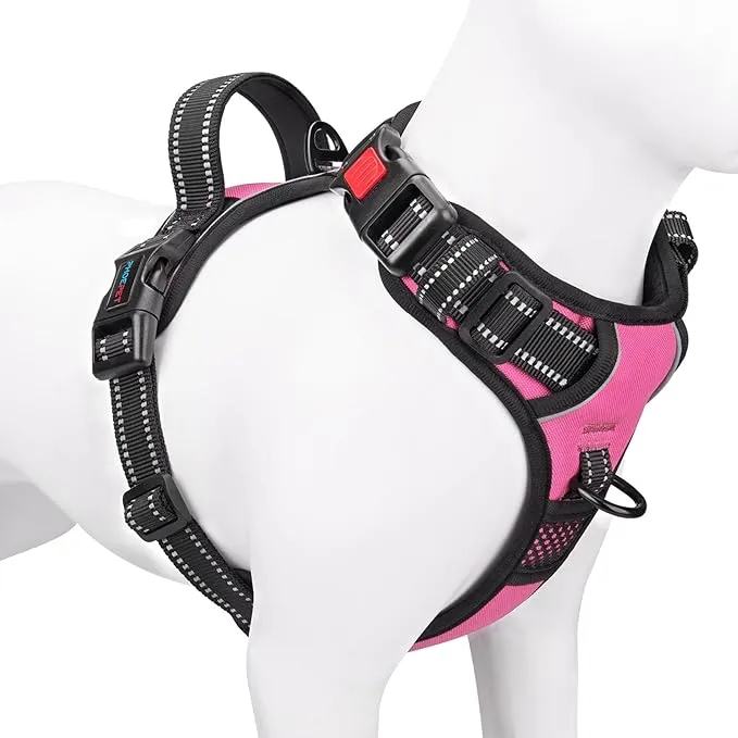 PHOEPET No Pull Dog Harness Medium Reflective Front Clip Vest with Handle,Adjustable 2 Metal Rings 3 Buckles