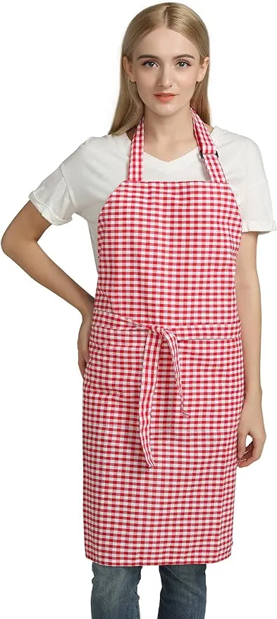 Vintage Gingham Kitchen Aprons Chef Bib Canvas Aprons Christmas Holiday Home ...