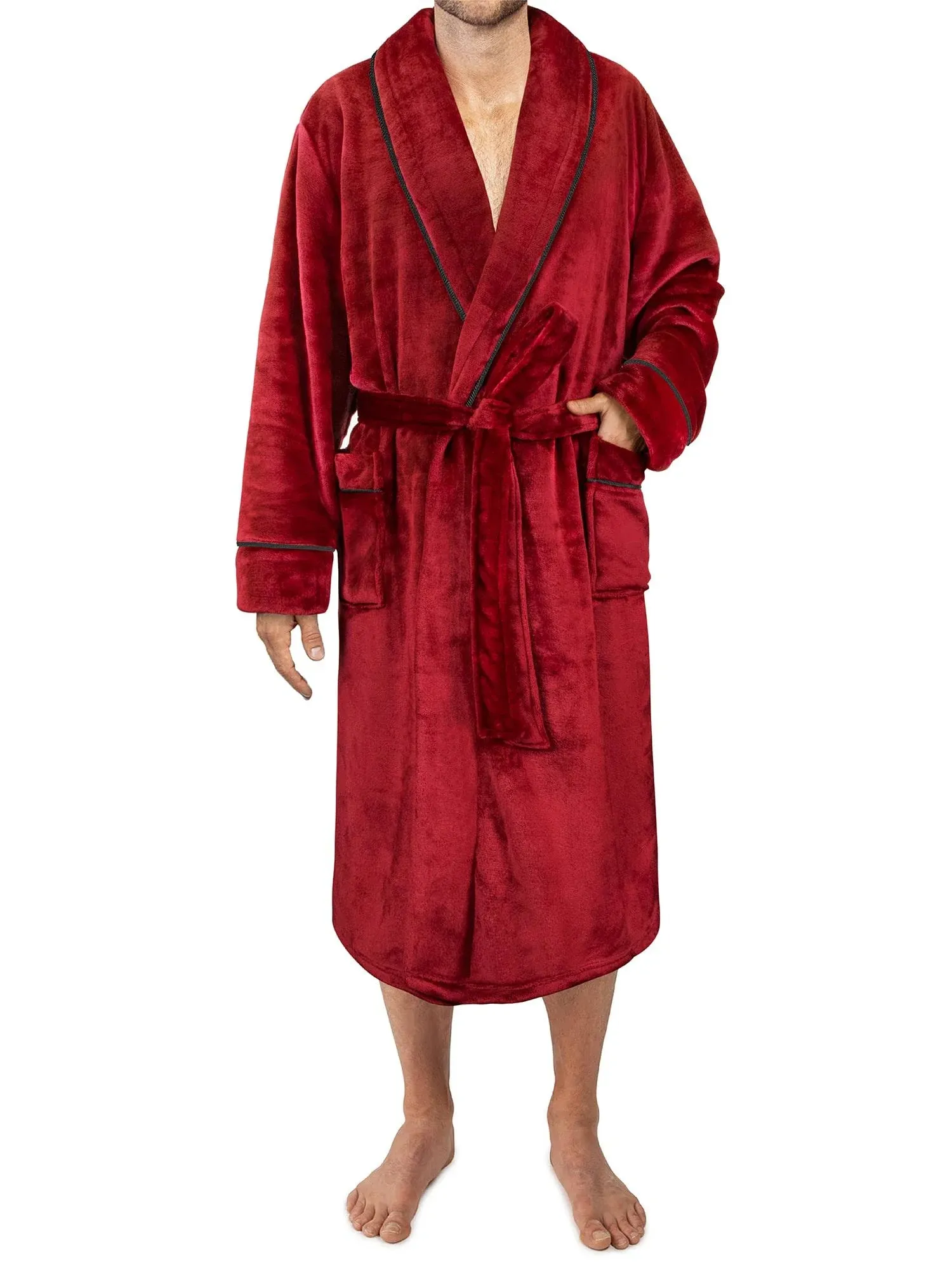 PAVILIA Fleece Mens Robe, Plush Flannel Robe for Men, Soft Bathrobe Mens Long Spa Robe