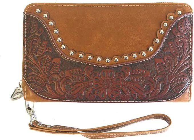 Montana West 2-in-1 Tooled Leather Wristlet Wallet