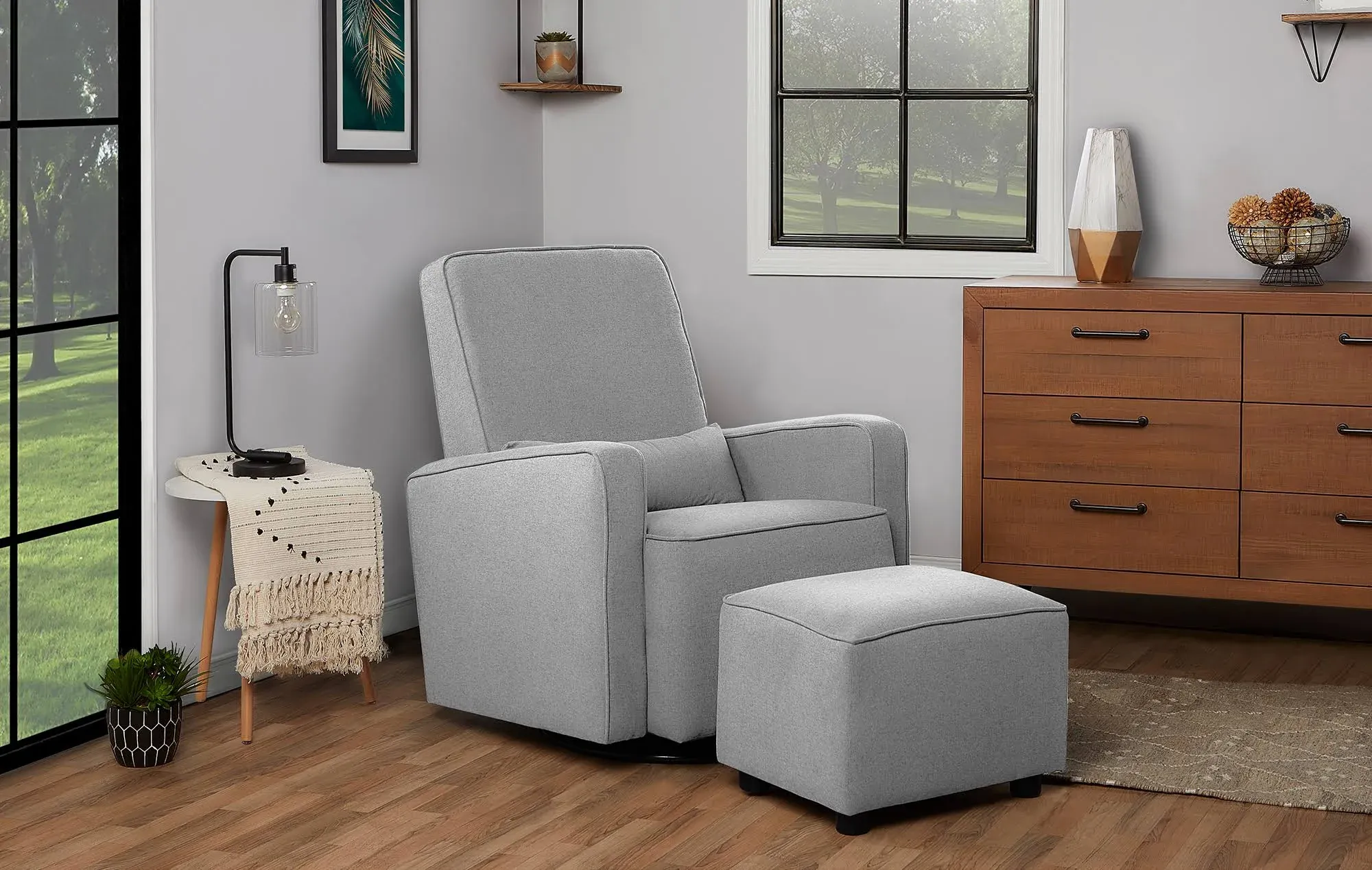 Evolur Holland Upholstered Swivel Glider in Light Grey