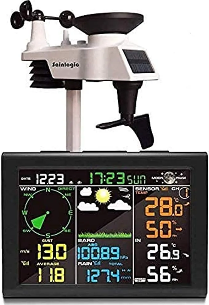 Sainlogic Wireless Weather Station with Outdoor Sensor, 5-in-1 Weather Station Indoor Outdoor with Rain Gauge,Weather Forecast, Temperature, Humidity