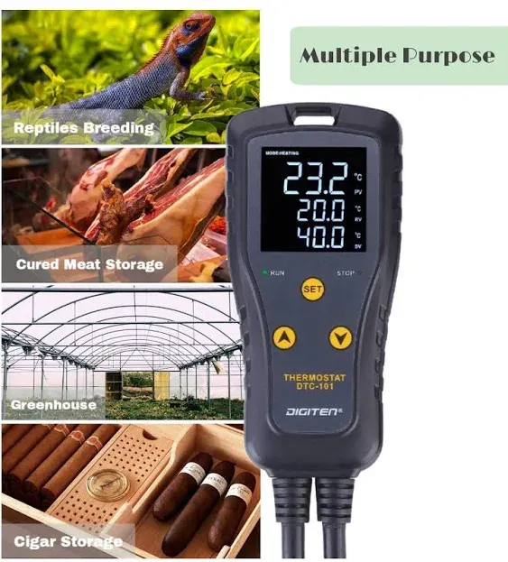 DIGITEN DTC101 Temperature Controller Digital Heat Mat Thermostat Greenhouse Thermostat Outlet Heating Cooling Temperature Control Seedlings Germination Rooting Fermentation Reptiles