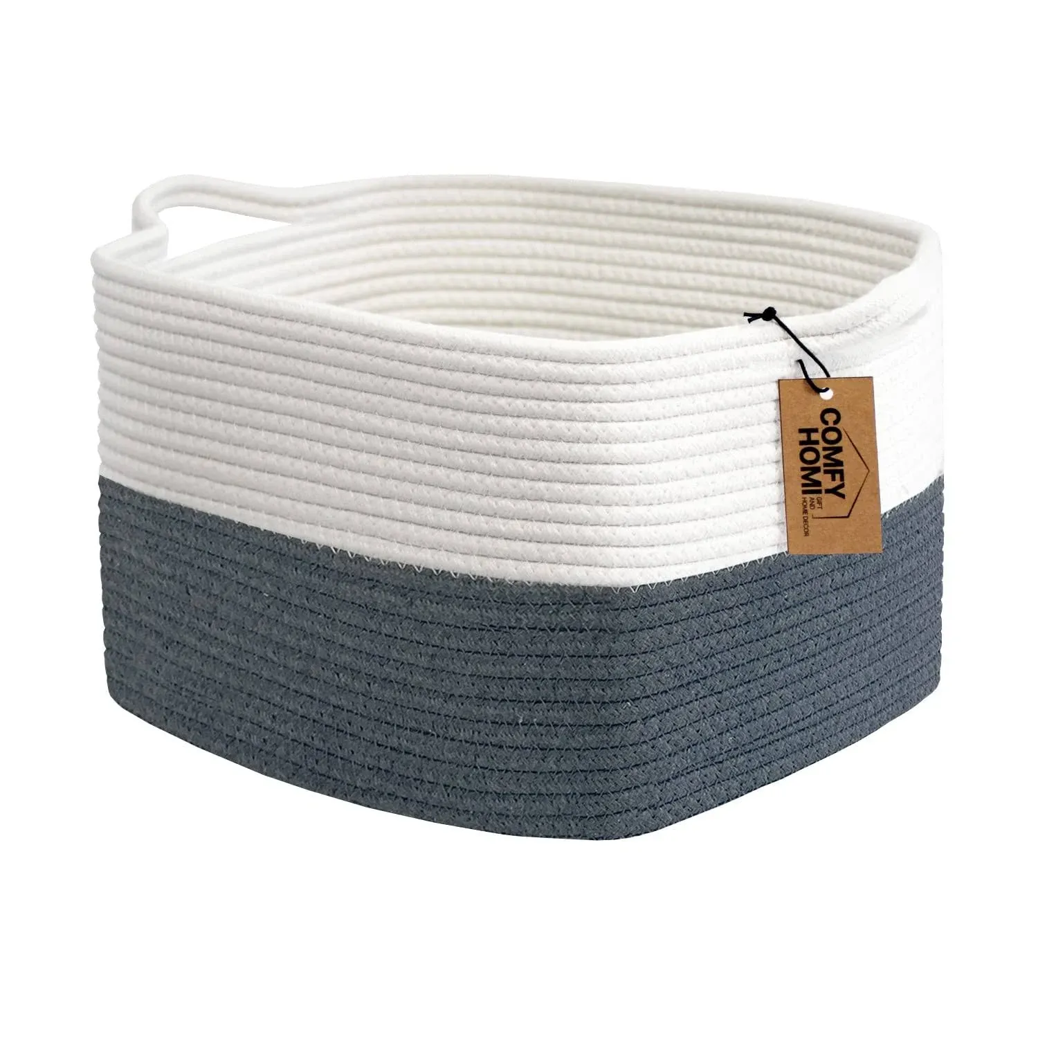 COMFY-HOMI Woven Cotton Rope Basket with Handle- Baby Toy Storage Decorative ...