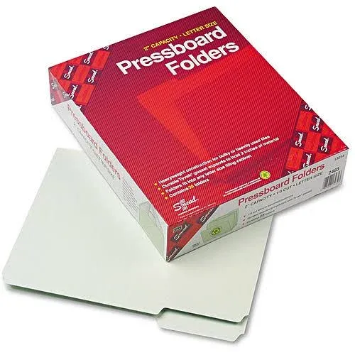 Smead Pressboard File Folder, 1/3-Cut Tab, 2" Expansion, Letter Size, Gray/Green, 25 per Box (13234)