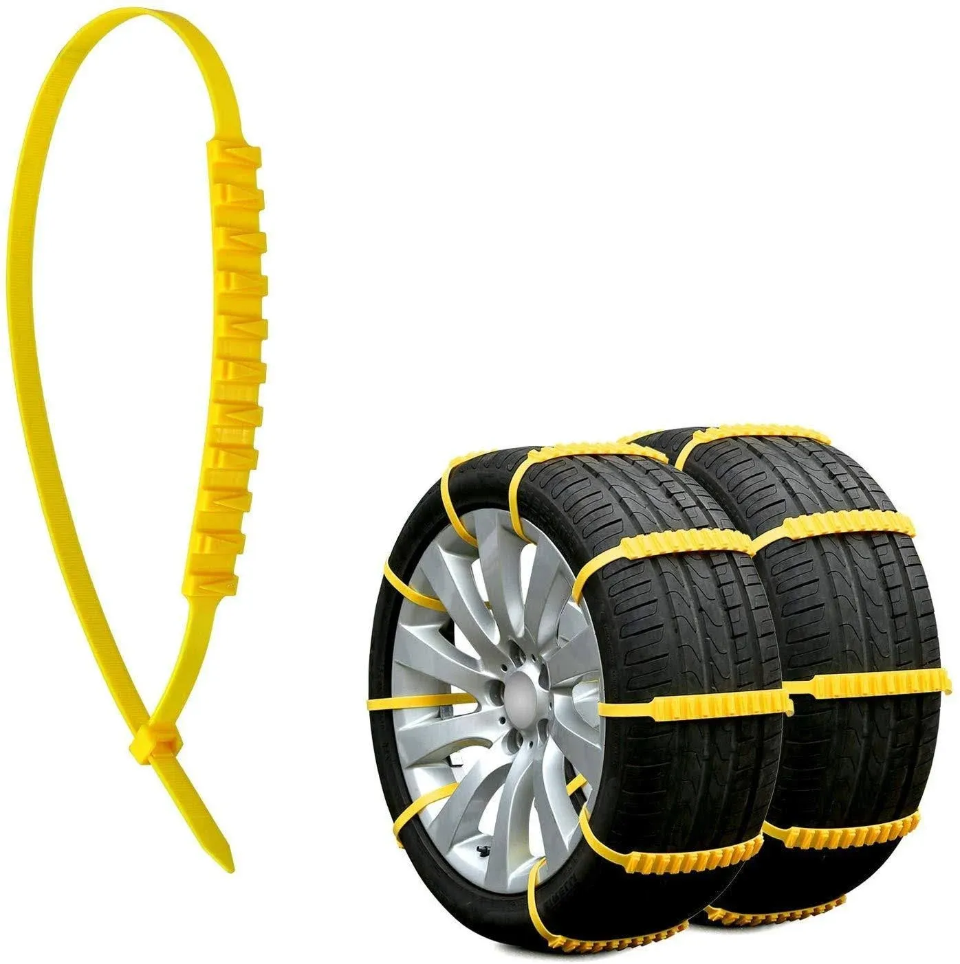 Jeremywell 10 PCS Emergency Anti-Skid Mud Snow Survival Traction Multi-Function Car Tire Chains, Yellow, Security Chains for Car Truck SUV Emergency Winter Driving Universal Tire Cable Belts