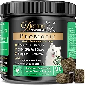 Probiotics for Dogs | All-Natural Dog Probiotic Supplement with Enzymes, Prebiotics, Pumpkin | Promote Digestive Health, Improve Allergy & Immunity, 90 Count (Pack of 1)