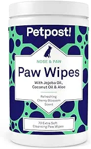 Petpost | Paw Wipes for Dogs - Nourishing, Revitalizing Dog Paw Cleaner with Coconut Oil, Jojoba Oil, and Aloe - 70 Ultra Soft Cotton Pads (Cherry Blossom) 