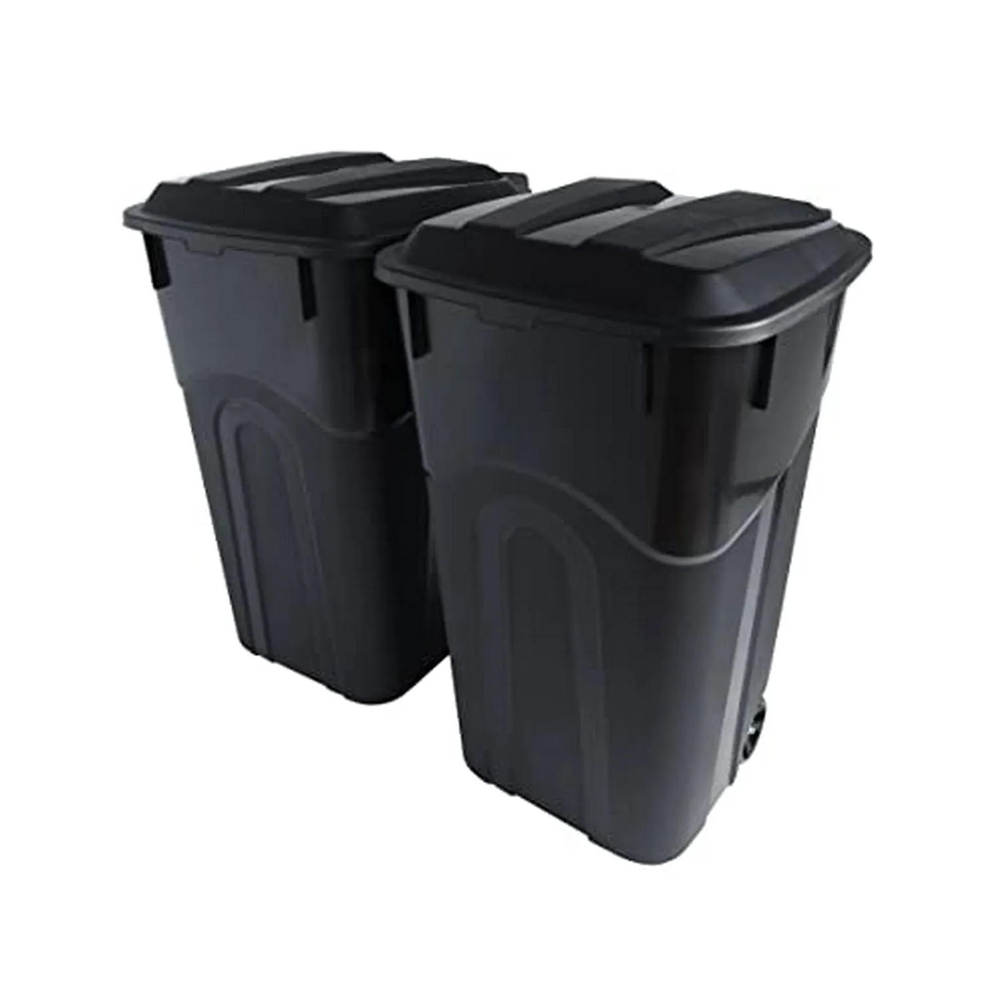 United Solutions 32 Gallon Wheeled Outdoor Garbage Can with Attached Snap Lock Lid and Heavy-Duty Handles, Black, Heavy-Duty Construction, Perfect Backyard, Deck, or Garage Trash Can, 2 Pack