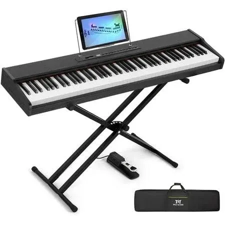 Mustar 88-Key Electronic Piano Semi Weighted Digital Keyboard with Stand, Pedal ...