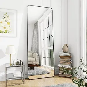 BEAUTYPEAK Black Full Length Mirror, Rounded Floor Mirror Standing Hanging or Leaning Against Wall Dressing Room Mirror Full Length, 60"x20"