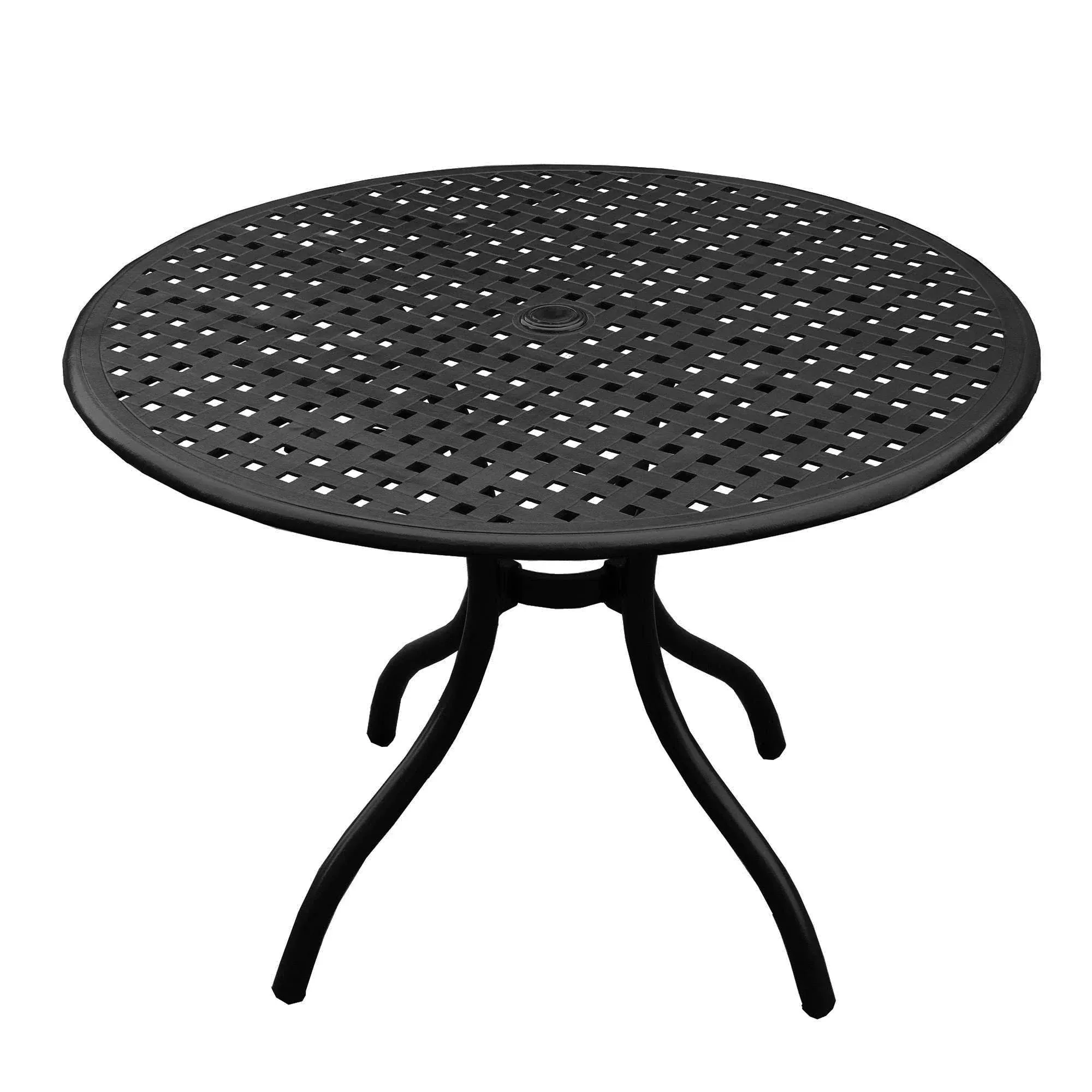 "Shop this oakland living modern aluminum 42'' black round dining table from our top selling Oakland Living dining tables.  PatioLiving is your premier online showroom for patio tables and high-end outdoor furniture."