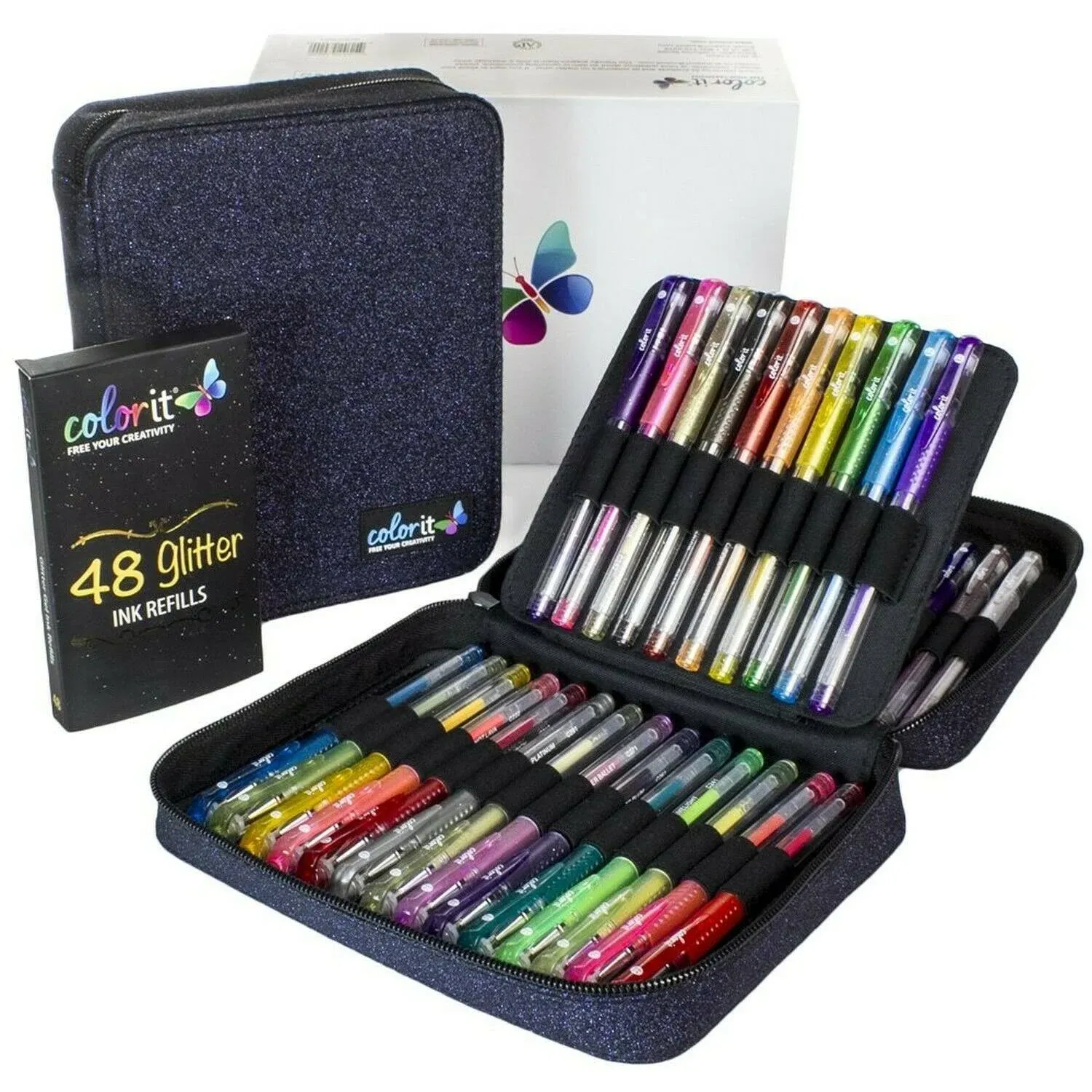 ColorIt 48 Glitter Gel Pens for Adult Coloring Books - New Glitter Co