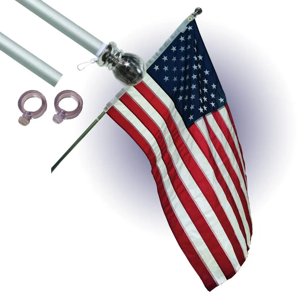 Star Spangled Flags 6 Foot Silver Brushed Aluminum No Tangle Spinning Flagpole