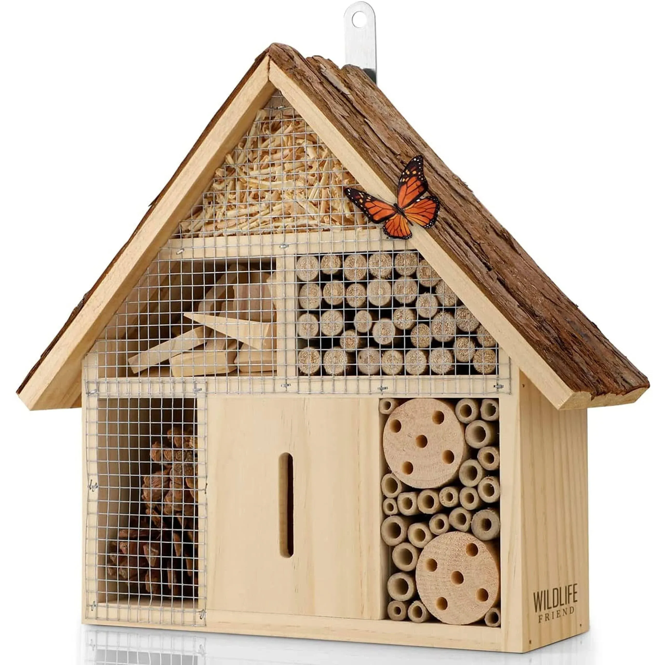 S Insect Hotel Made Of Natural Wood &amp; Metal, To Hang For Bees, Ladybugs