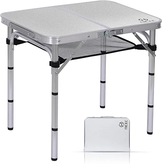 Nice C Card Table, Folding Picnic Table, Small Table, Adjustable Height Folding Table, Camping, Outdoor, Portable Lightweight Aluminum, with Carry Handle for Beach, Indoor, Office (Small)