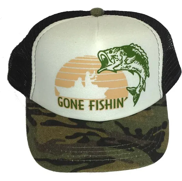 Kid&#039;s Gone Fishing Camo Camouflage  Snapback Mesh Trucker Hat Cap Toddler 