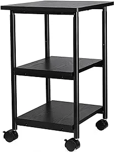 VASAGLE Industrial Printer Stand, 3-Tier Machine Cart with Wheels and Adjustable Table Top, Heavy Duty Storage Rack, Black