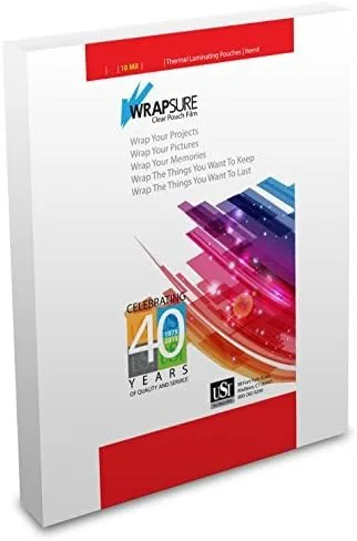 USI WrapSure Thermal (Hot) Laminating Pouches/Sheets, Legal Size, 10 Mil Thick, 9 x 14.5 Inches, Clear Gloss, 50-Pack