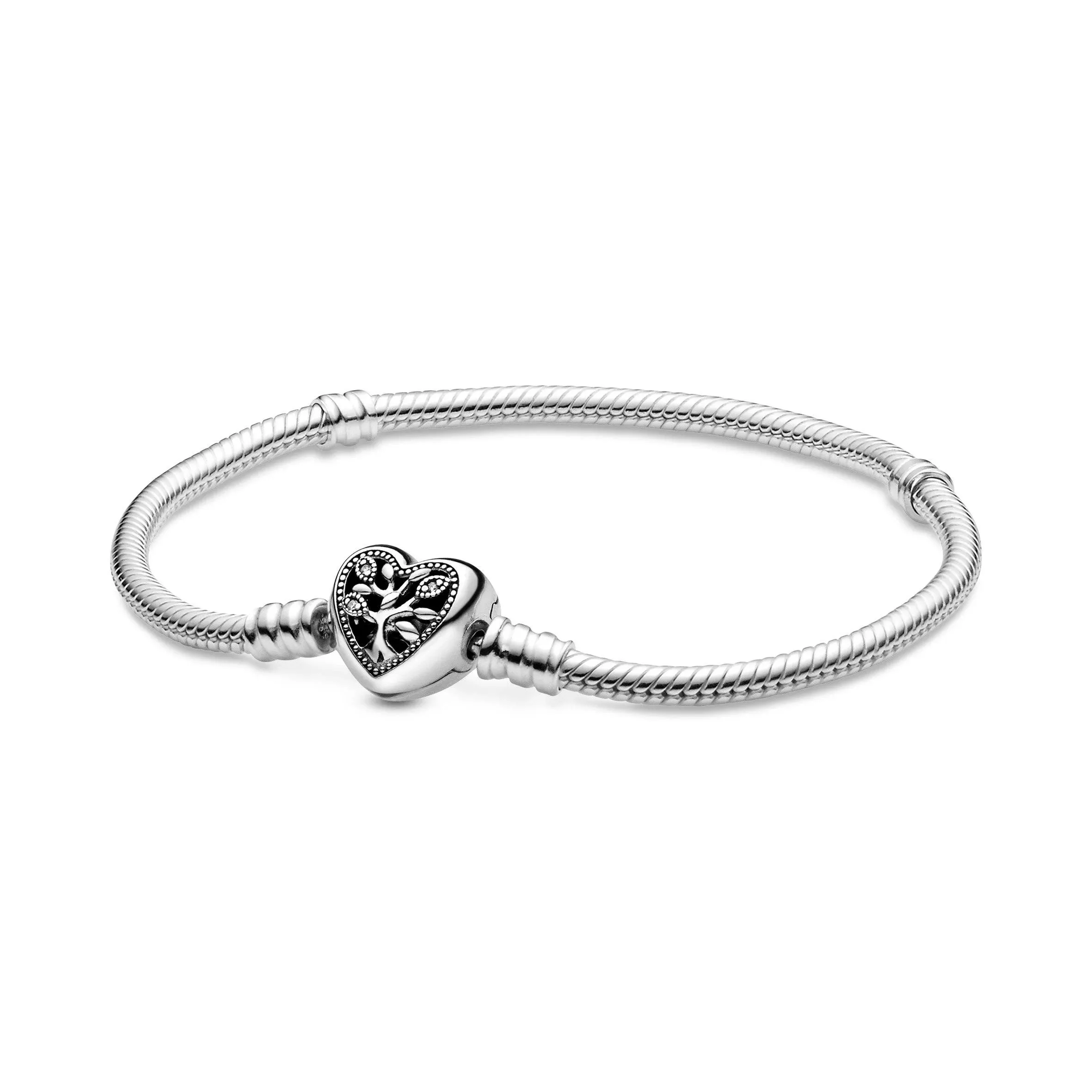 Pandora Moments Family Tree Heart Clasp Snake Chain Bracelet - 20