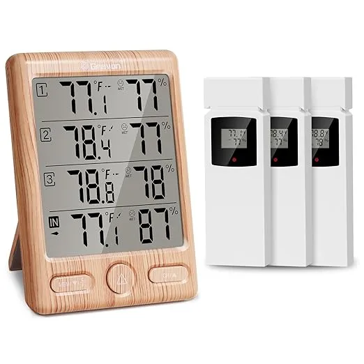  Indoor Outdoor Thermometer Wireless with 3 Remote Sensors, Wood-colored