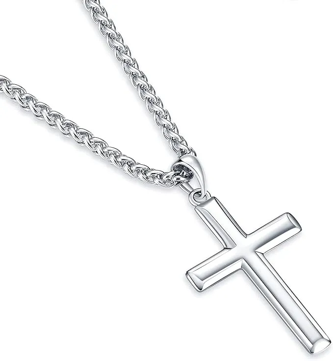 Rnivida Silver Cross Necklace for Men, 925 Sterling Silver Cross Pendant Necklace with Stainless Steel Chain