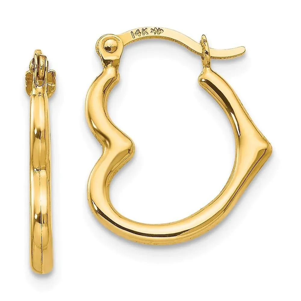 Real 14kt Yellow Gold Heart Shaped Hollow Hoop Earrings