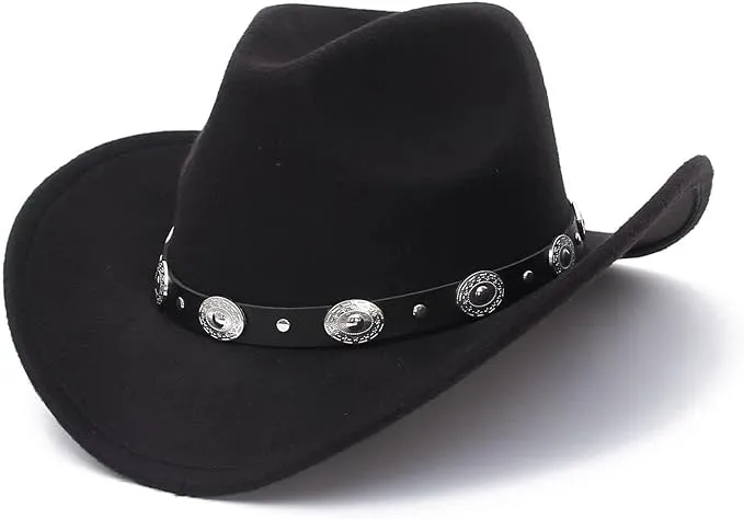 Western Cowboy Hat for Men Women Classic Fedora Hat with Buckle Belt (Size:M-L)