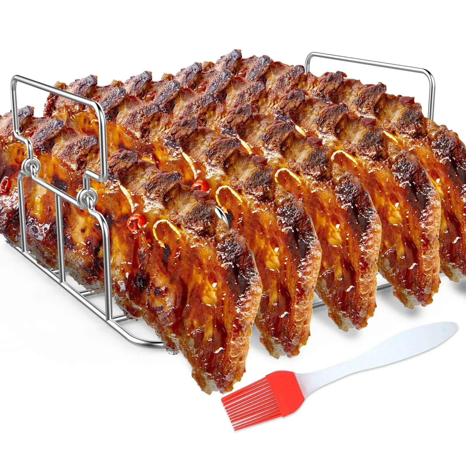 Durable Stainless Steel Rib Rack with A Silicone Oil Brush, BBQ Stand with 2 ...