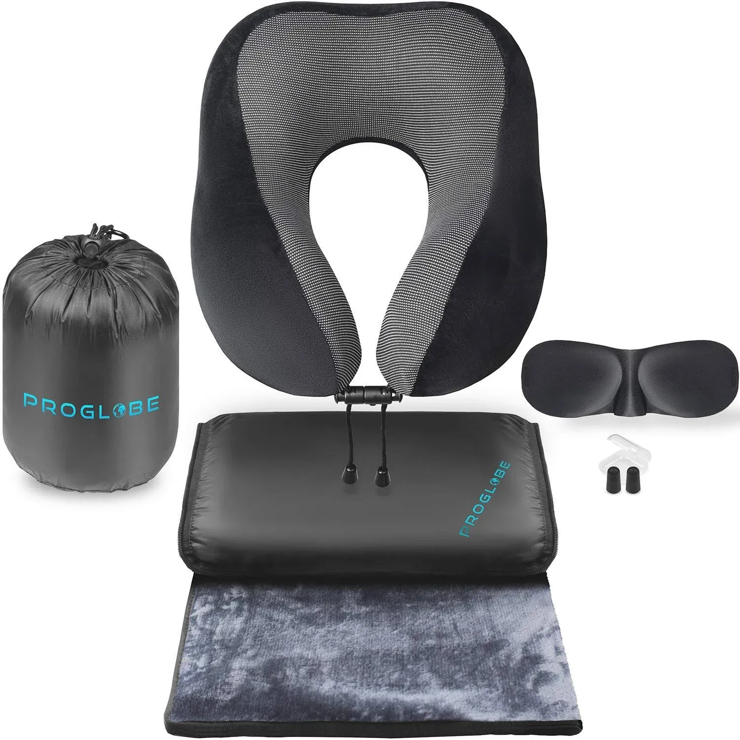 Proglobe Travel Blanket Luxury Travel Set - Ergonomic Airplane Neck Pillow 100 ...