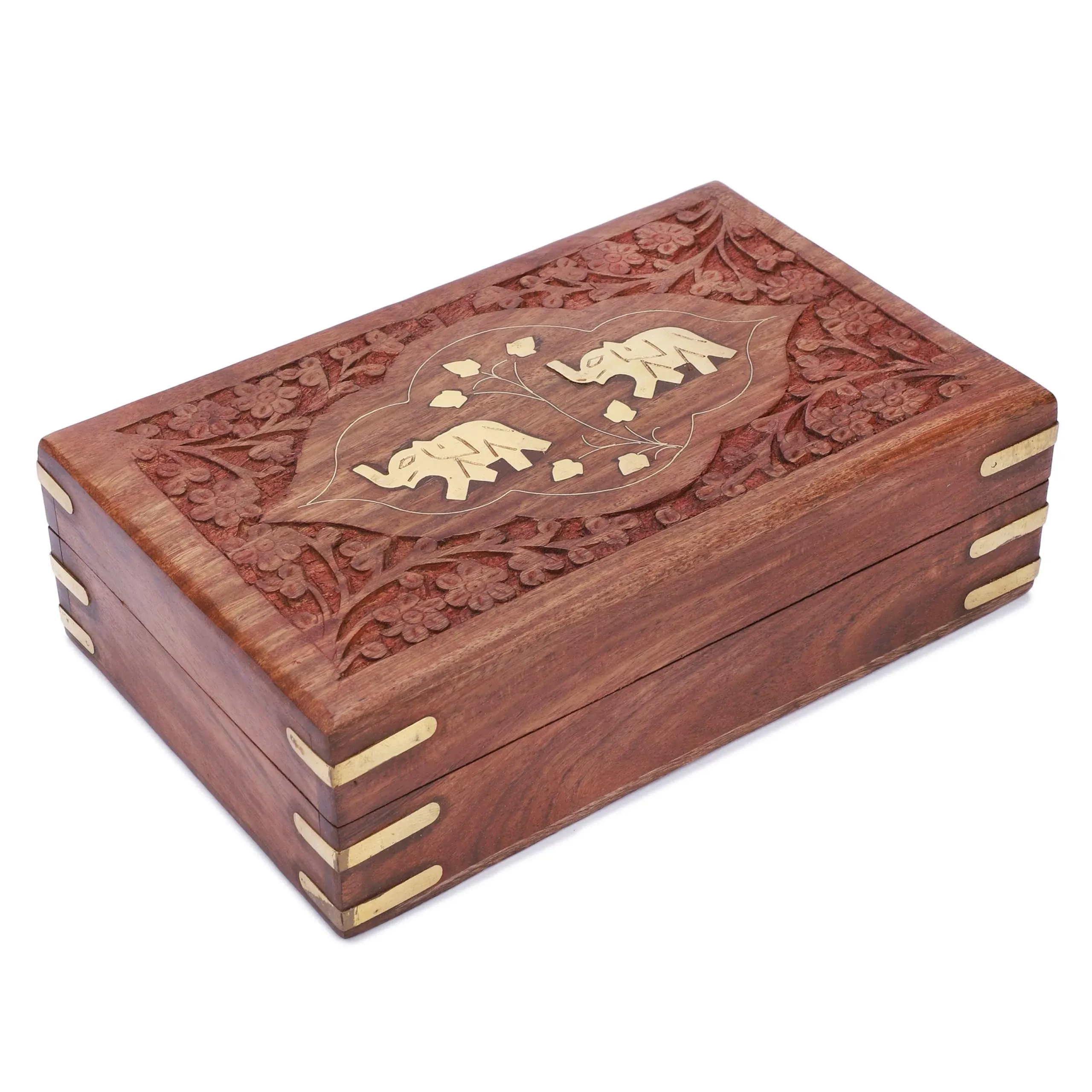 Ajuny Handcrafted Wooden Floral and Animal Pattern with Brass Inlay Multipurpose ...