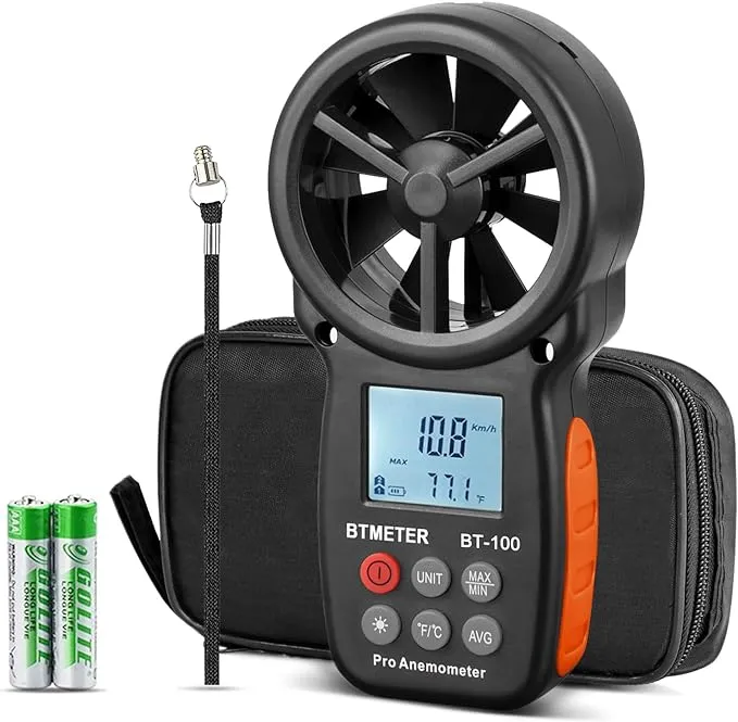 BTMETER BT-100 Handheld Anemometer, Digital Wind Speed CFM Meter Gauge Air Flow Velocity Tester for HVAC Shooting Drone, Wind Chill, 14℉-113℉ Wind Temperature