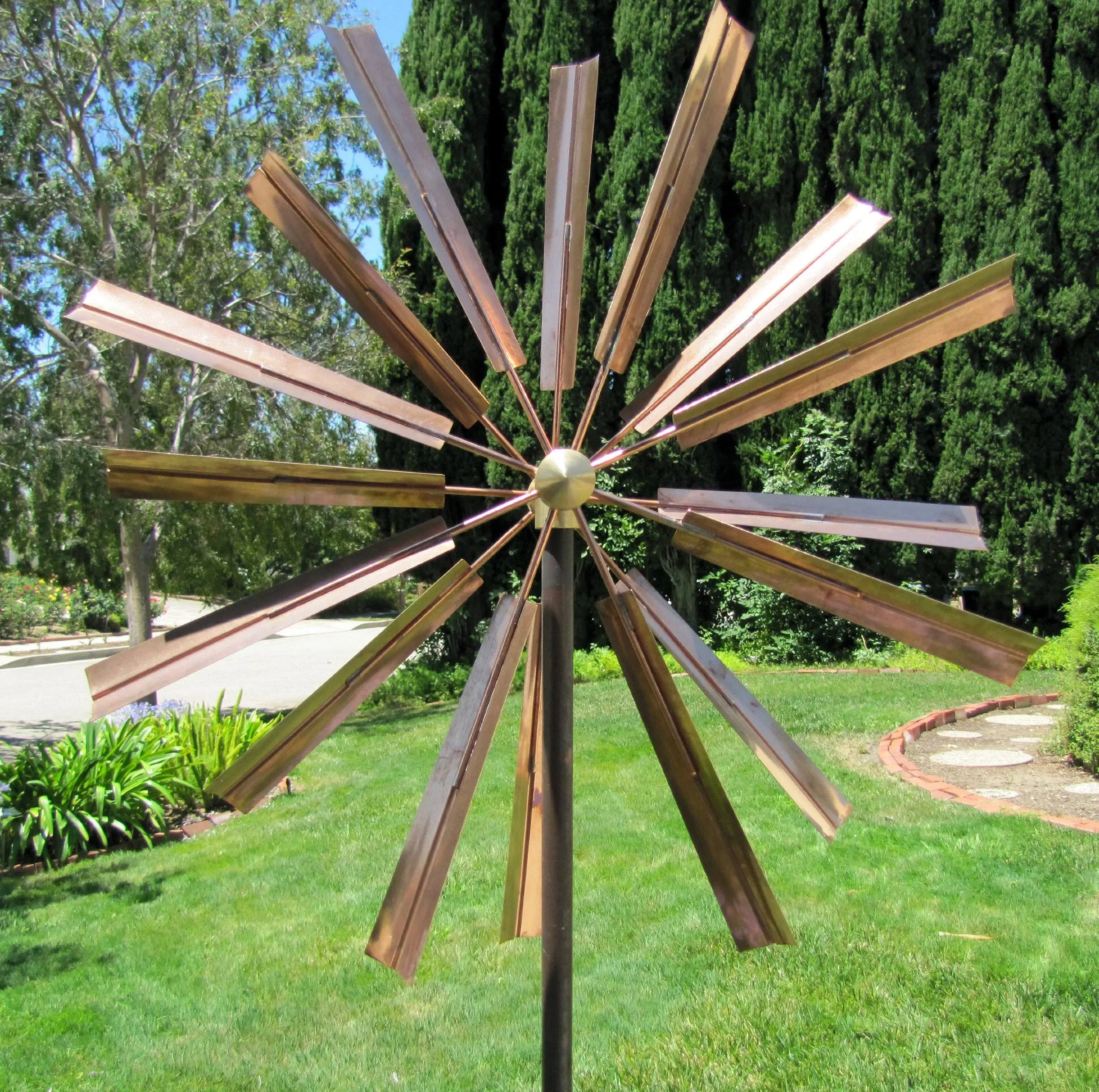 Stanwood Wind Sculpture: Kinetic Copper Dual Spinner - Double Windmill Spinner