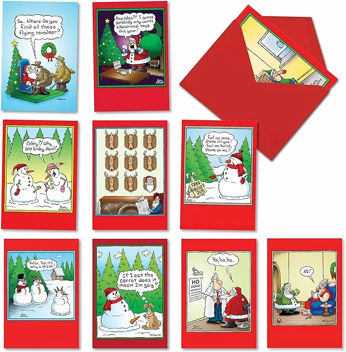 NobleWorks 10 Assorted Funny Christmas Greeting Cards