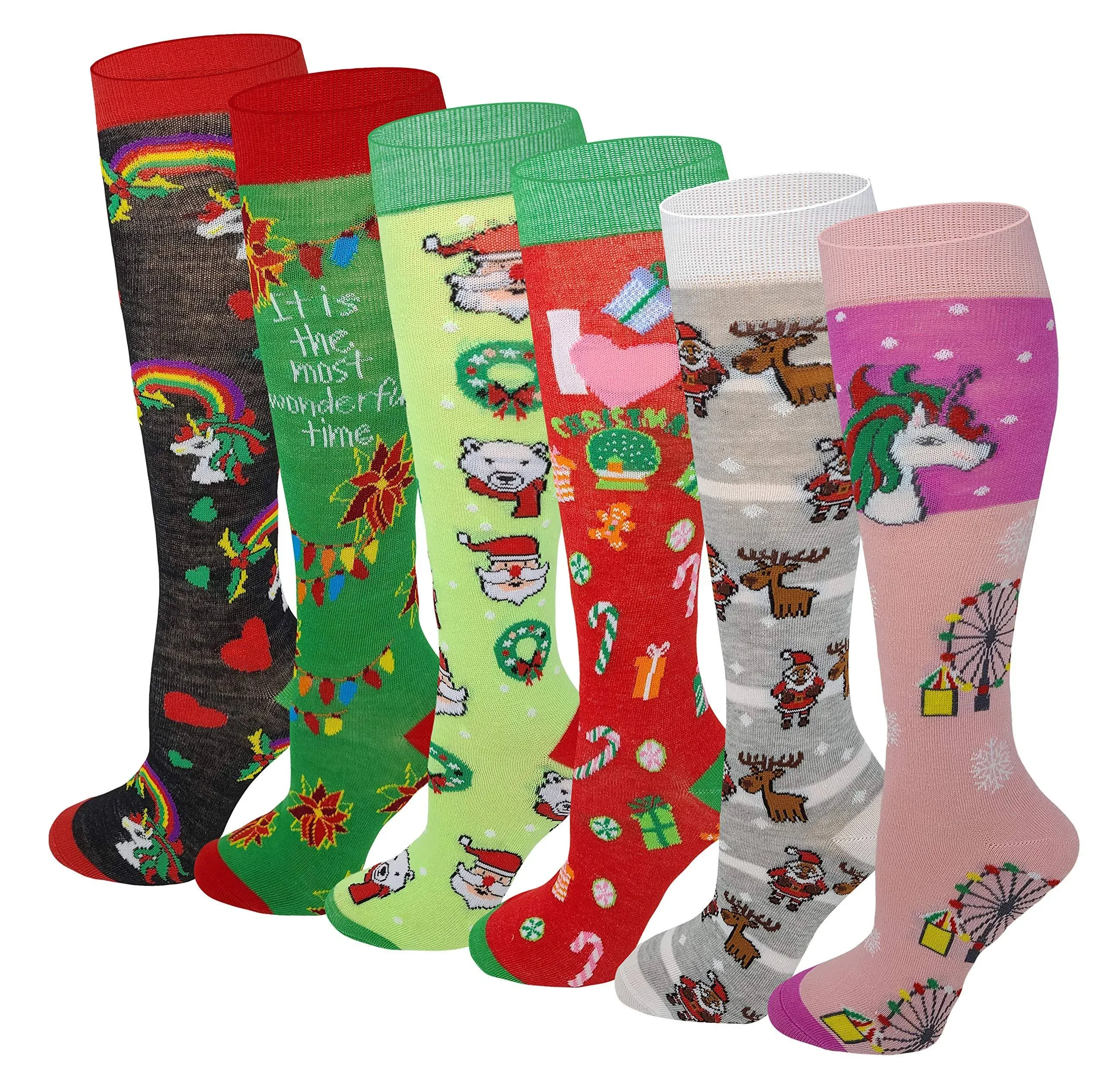 6 Pairs Kids Big Girls Youth Baby Children's Novelty Design Knee High Socks