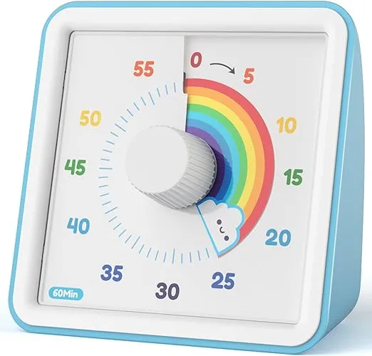 LIORQUE 60 Minute Visual Timer for Kids, Visual Countdown Timer for Classroom Office Kitchen with 'Rainbow' Pattern Design, Pomodoro Timer with Silent Operation (Batteries Included)