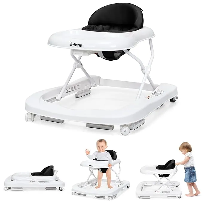 INFANS Foldable Baby Walker, 3 in 1 Toddler Walker Learning-Seated Walk-Behind ...