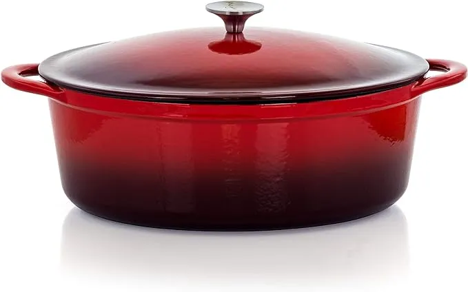 Megachef 7 Quarts Oval Enameled Cast Iron Casserole In Red