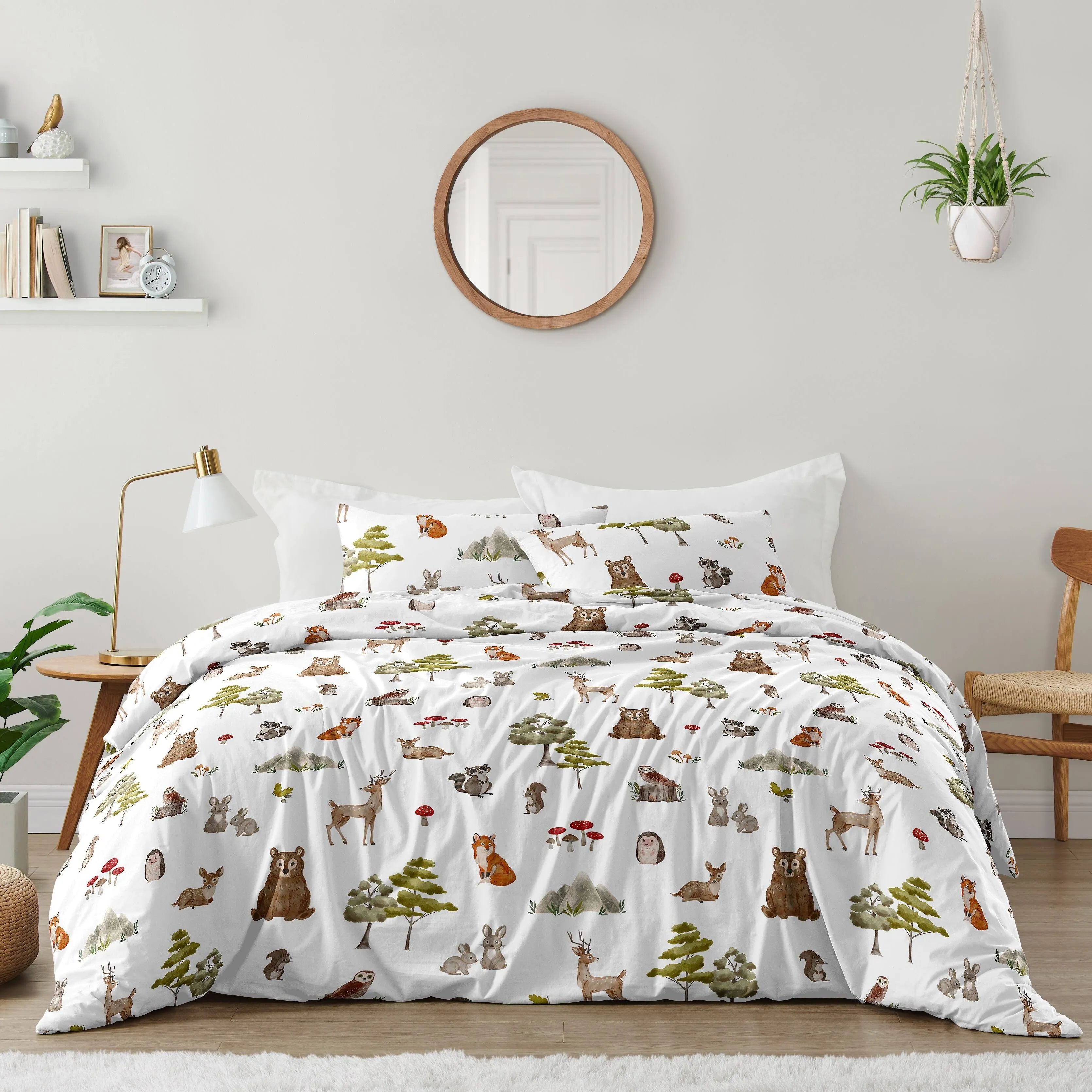 Sweet Jojo Designs Woodland Forest Animals Boy Girl Gender Neutral Unisex 3p Full/Queen-size Comforter Set Brown Bear Fox Friend