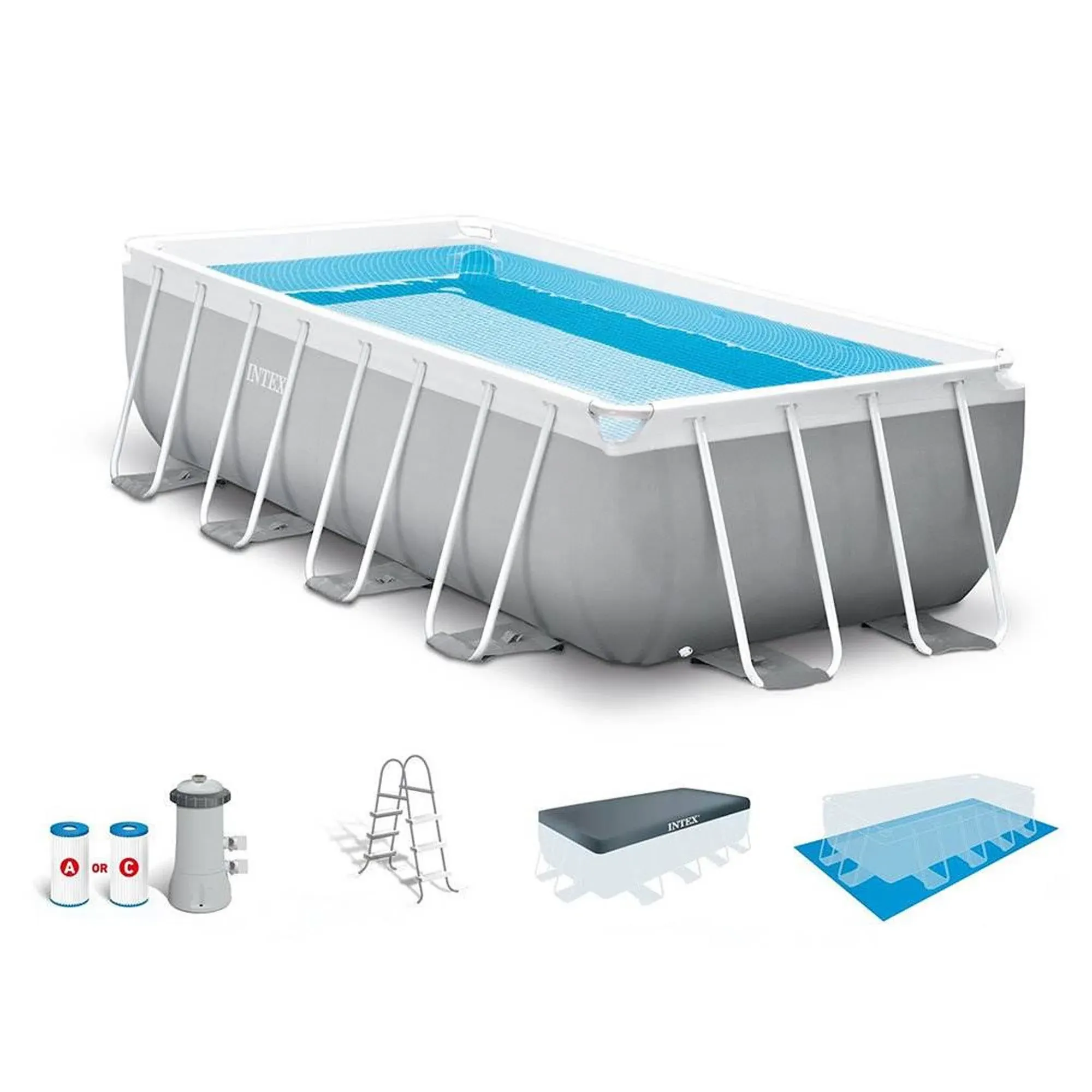 Intex 16 Foot x 42 inch Prism Frame Rectangular Above Ground Swimming Pool Set