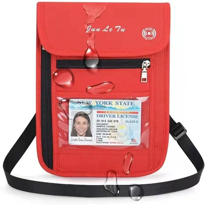 Passport Holder for Travel, RFID Passport Wallet with Visual Window Design, Multifunctional Document Organizer, Waterproof Travel Pouch Neck Wallet for Men and Women, Red